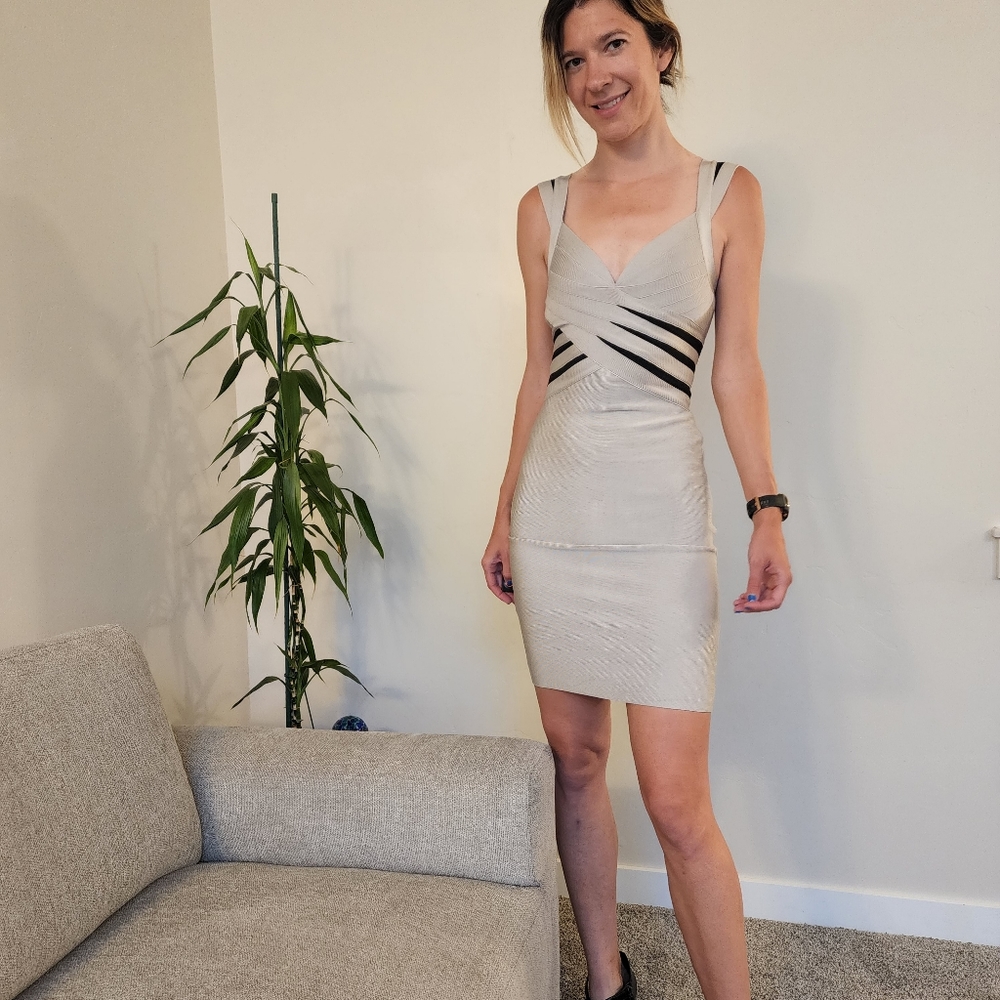 Herve Leger Bandage Dress Light Gray
